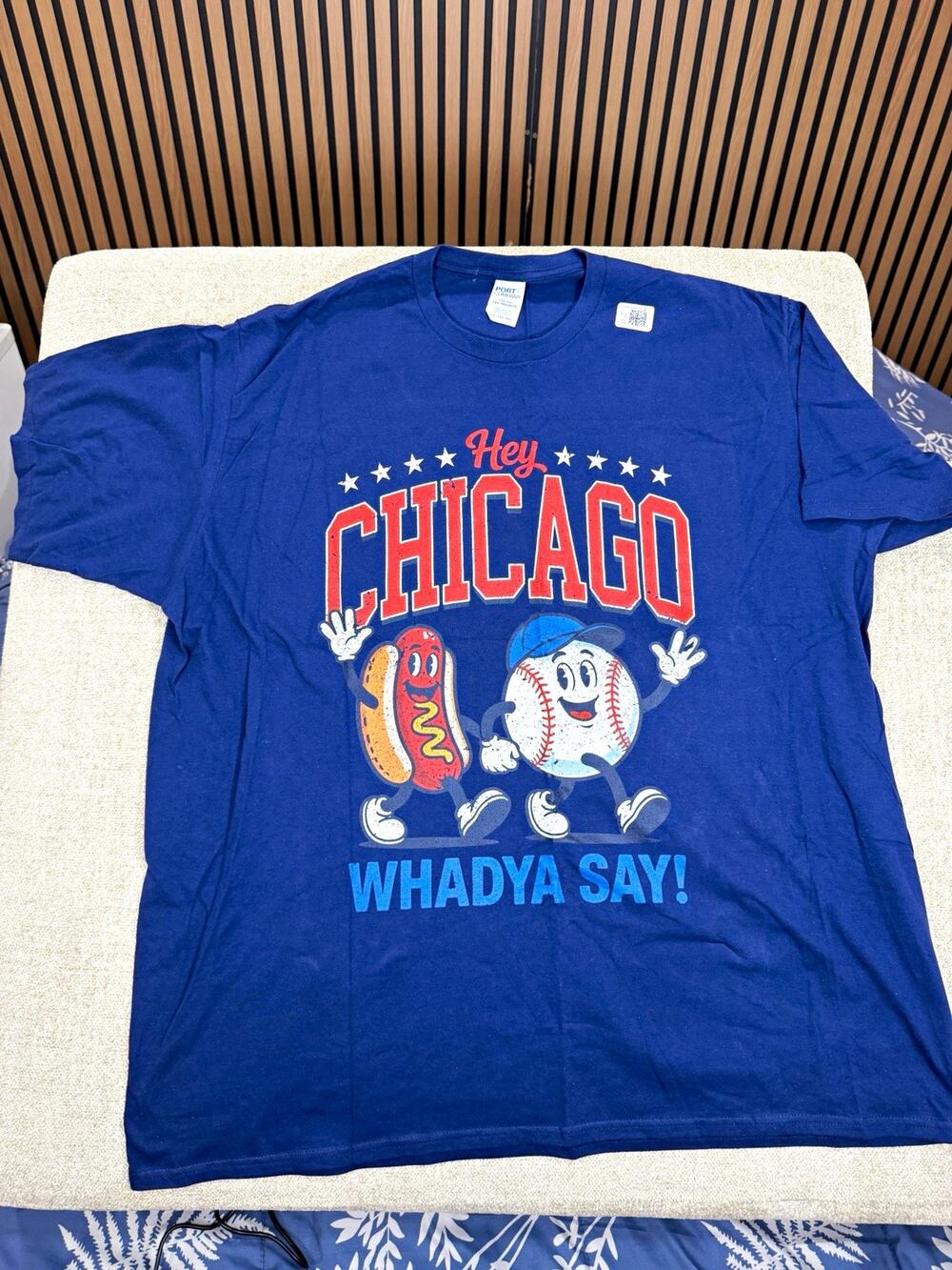 Port & Company Fan Favorite "Hey Chicago Whadya Say" Hot Dog Baseball Tee 3XL